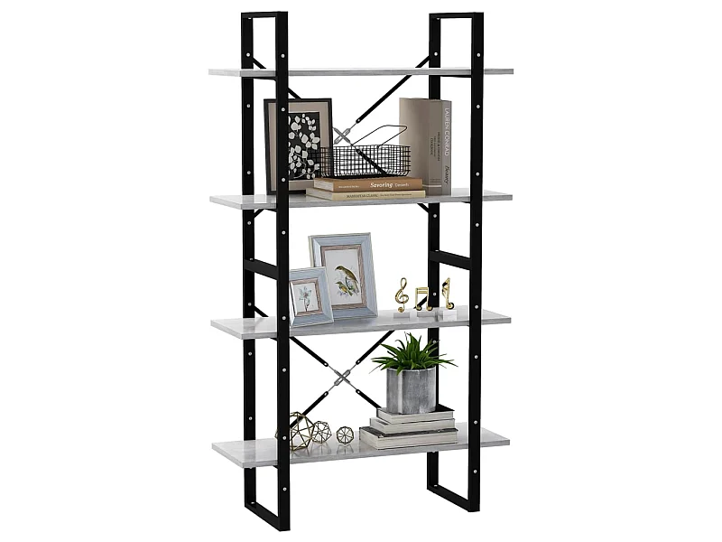 Bibliothèque à 4 niveaux Gris béton 80x30x140