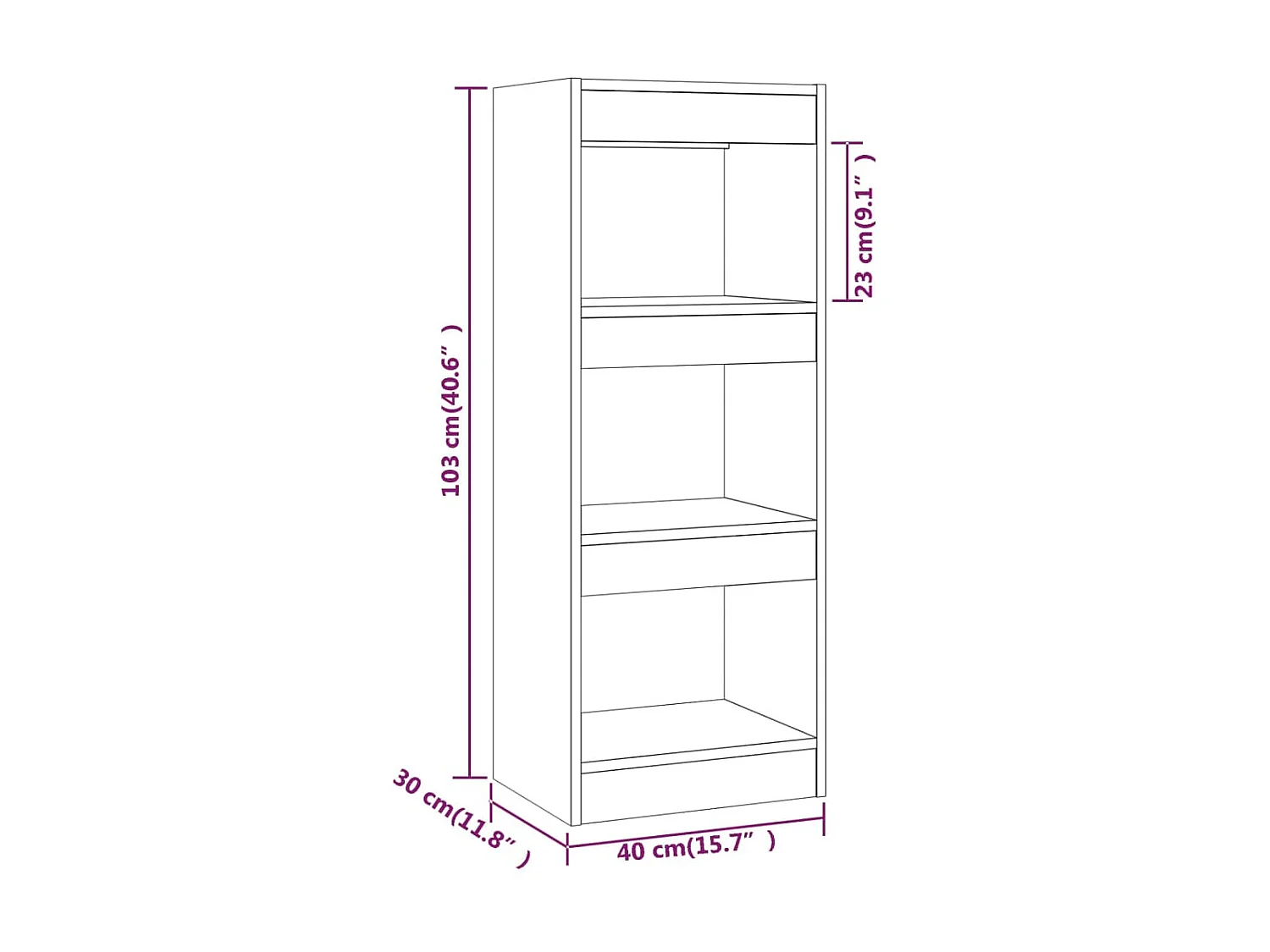 Bibliothèque-Séparateur de pièce Gris béton 40x30x103
