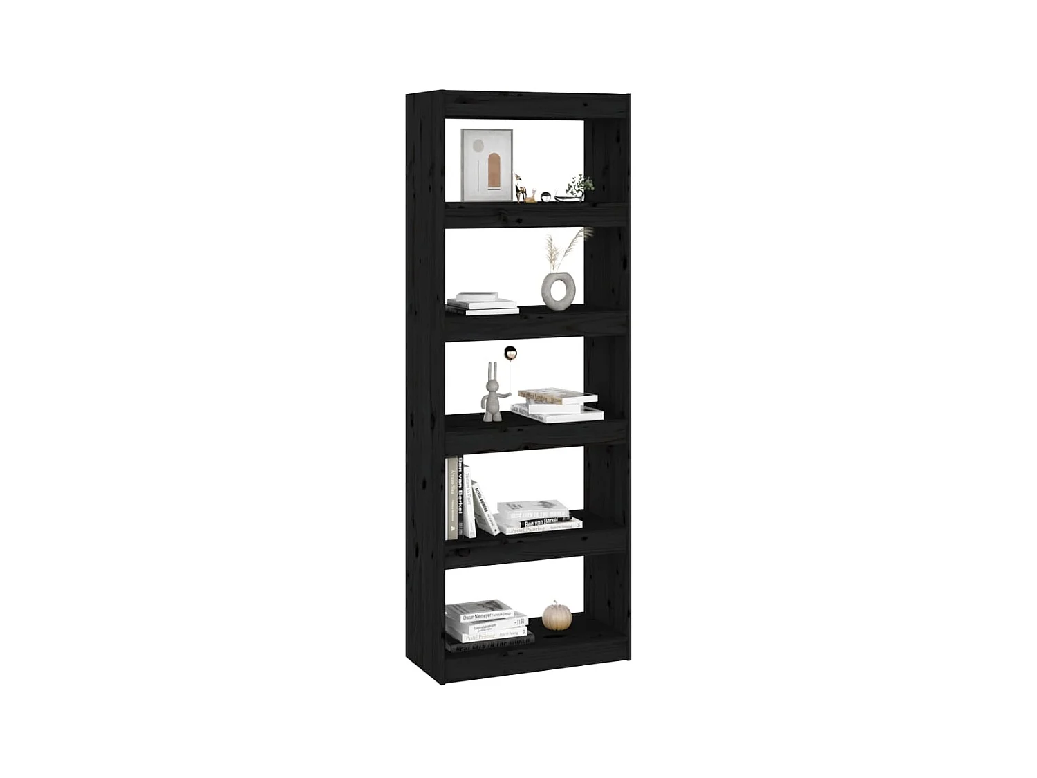 Bibliothèque-Séparateur de pièce Noir 60x30x167,5 Pin solide