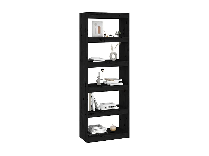 Bibliothèque-Séparateur de pièce Noir 60x30x167,5 Pin solide
