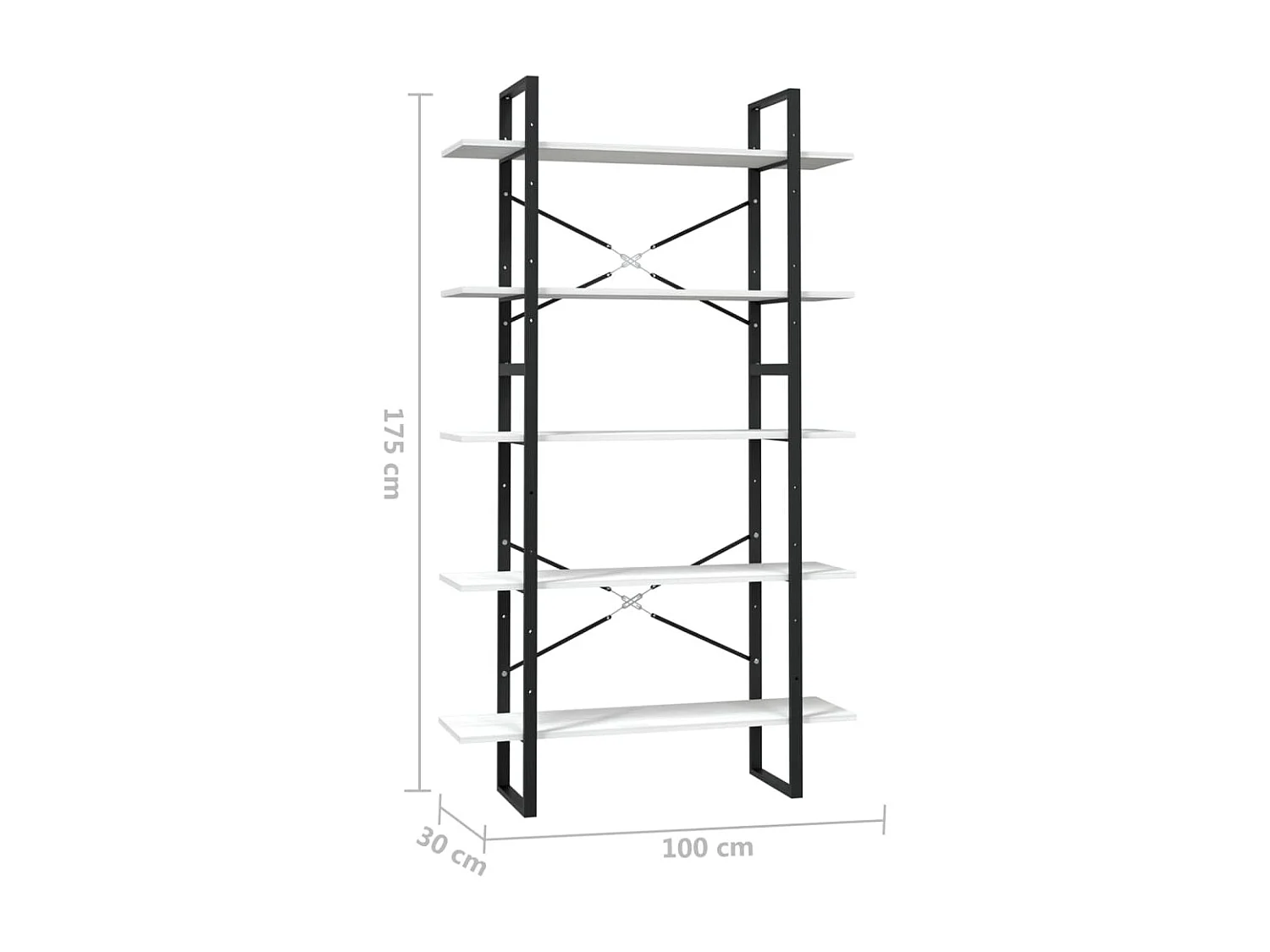 Bibliothèque à 5 niveaux Blanc 100x30x175 Bois de pin