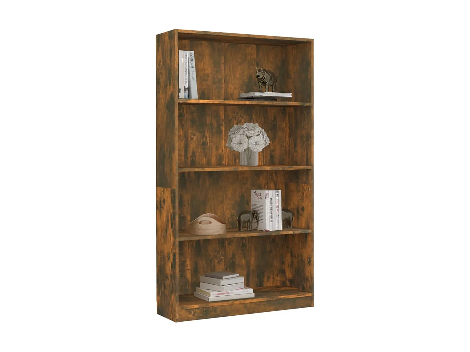 Bibliothèque 4 niveaux Chêne fumé 80x24x142 Bois d'ingénierie