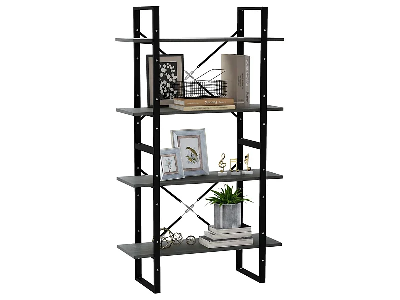 Bibliothèque à 4 niveaux Gris 80x30x140 Bois de pin massif