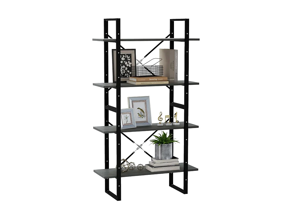 Bibliothèque à 4 niveaux Gris 80x30x140 Bois de pin massif
