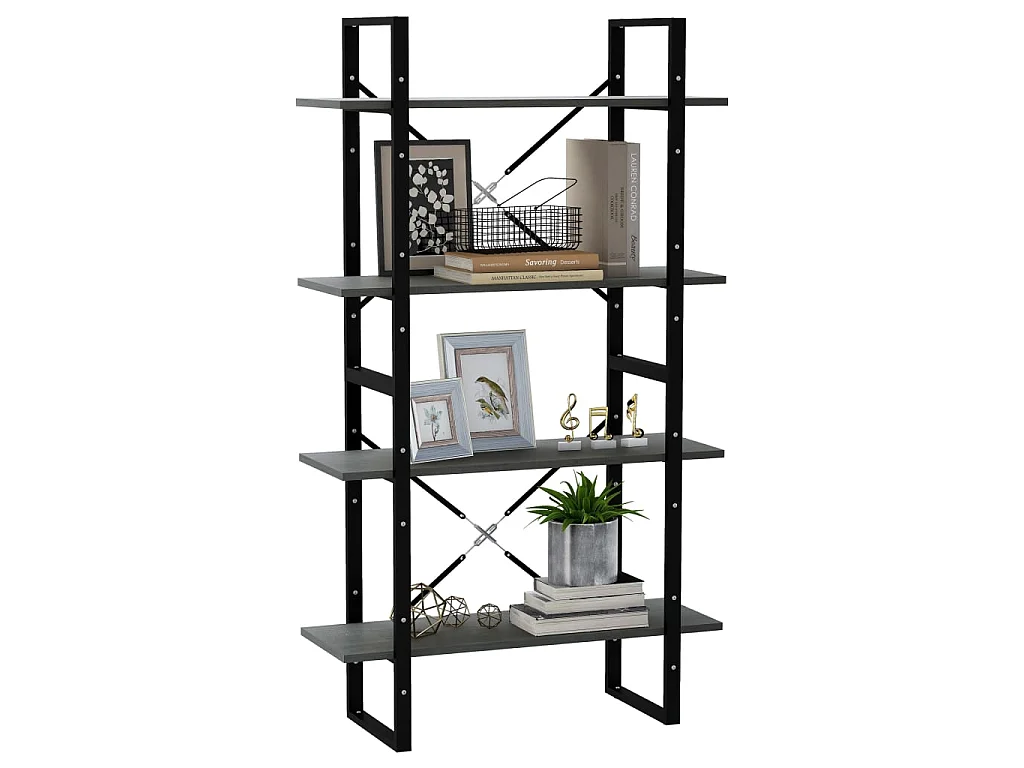 Bibliothèque à 4 niveaux Gris 80x30x140 Bois de pin massif