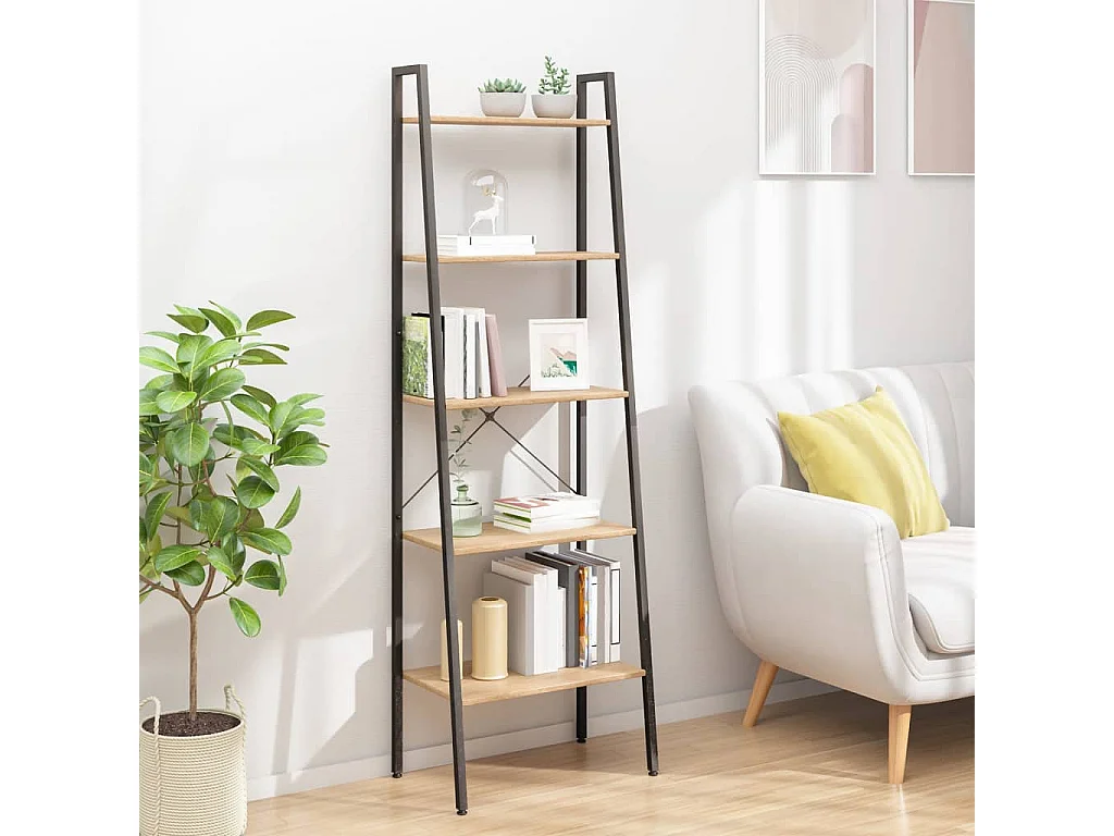 Étagère debout 5 niveaux Marron clair et noir 56x35x174