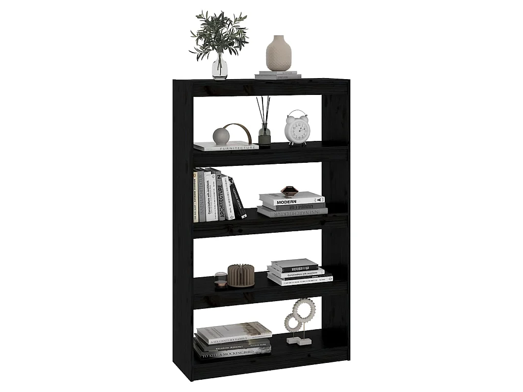 Bibliothèque-Séparateur de pièce Noir 80x30x135,5 Pin solide