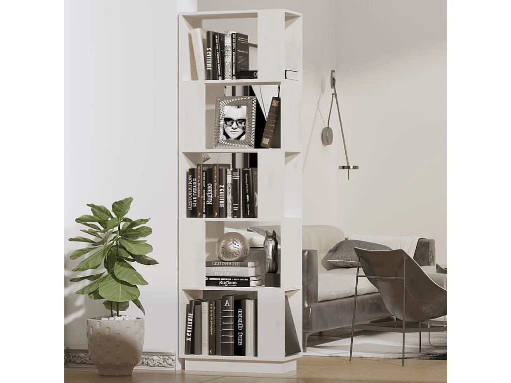 Bibliothèque-Séparateur de pièce Blanc 51x25x163,5 Pin solide