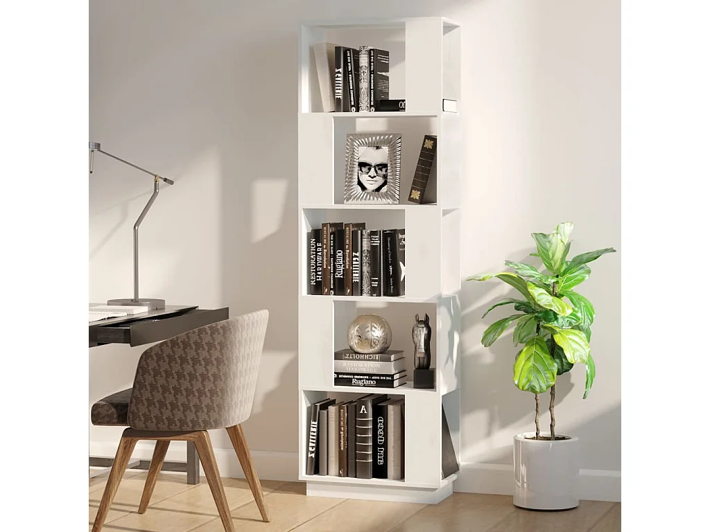 Bibliothèque-Séparateur de pièce Blanc 51x25x163,5 Pin solide