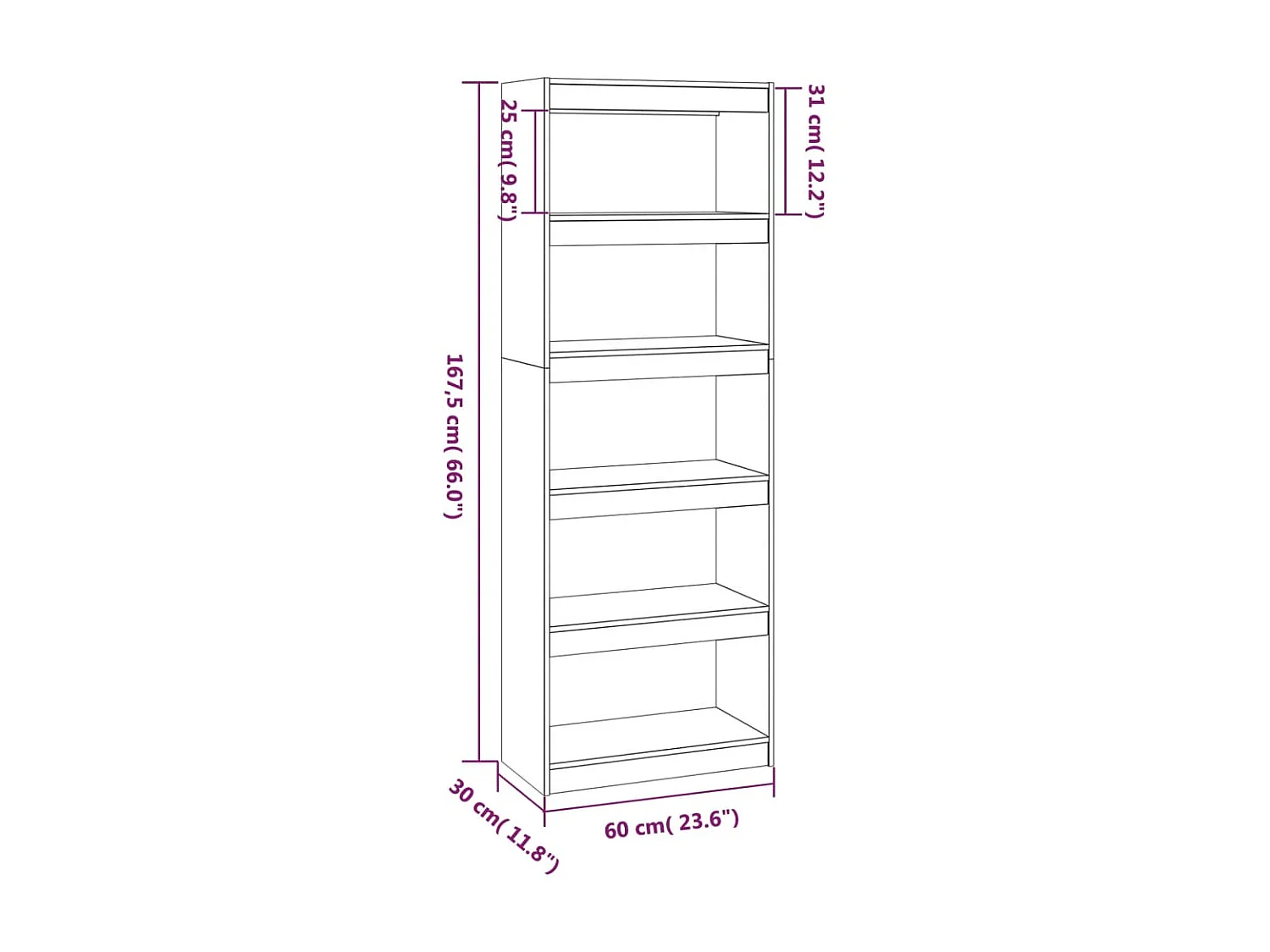 Bibliothèque-Cloison Gris 60x30x167,5 Bois massif de pin