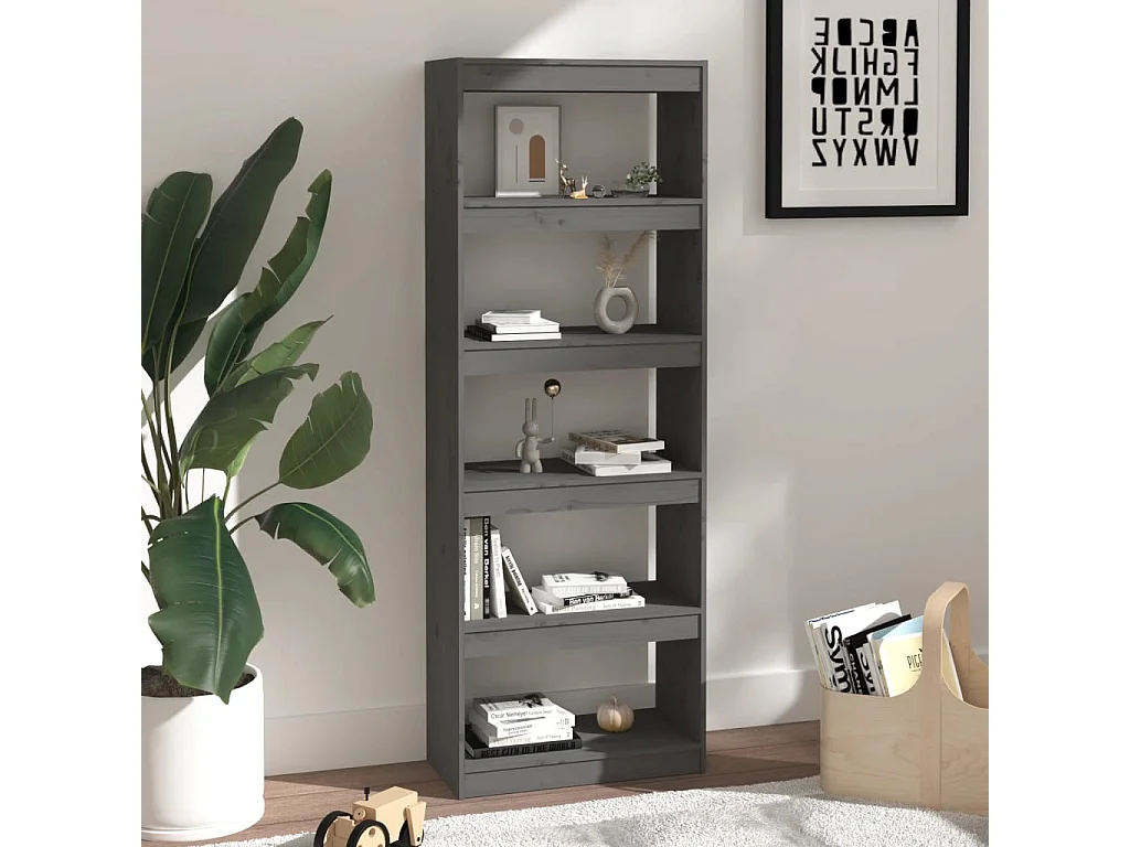 Bibliothèque-Cloison Gris 60x30x167,5 Bois massif de pin