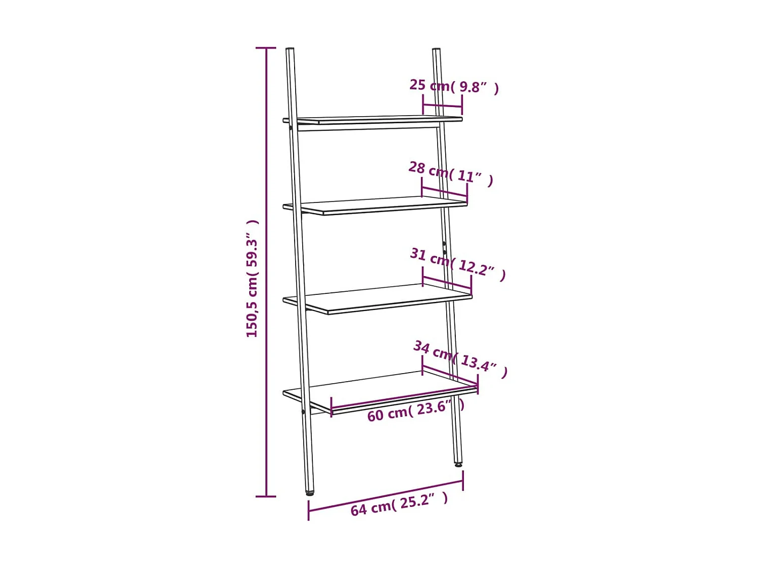 Étagère inclinée à 4 niveaux Noir 64x34x150,5