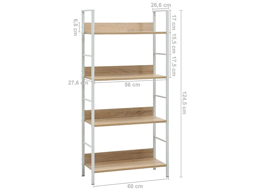 Bibliothèque à 4 niveaux Chêne 60x27,6x124,5 2