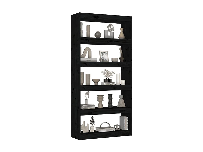 Bibliothèque-Séparateur de pièce Noir 80x30x167,4 Pin solide