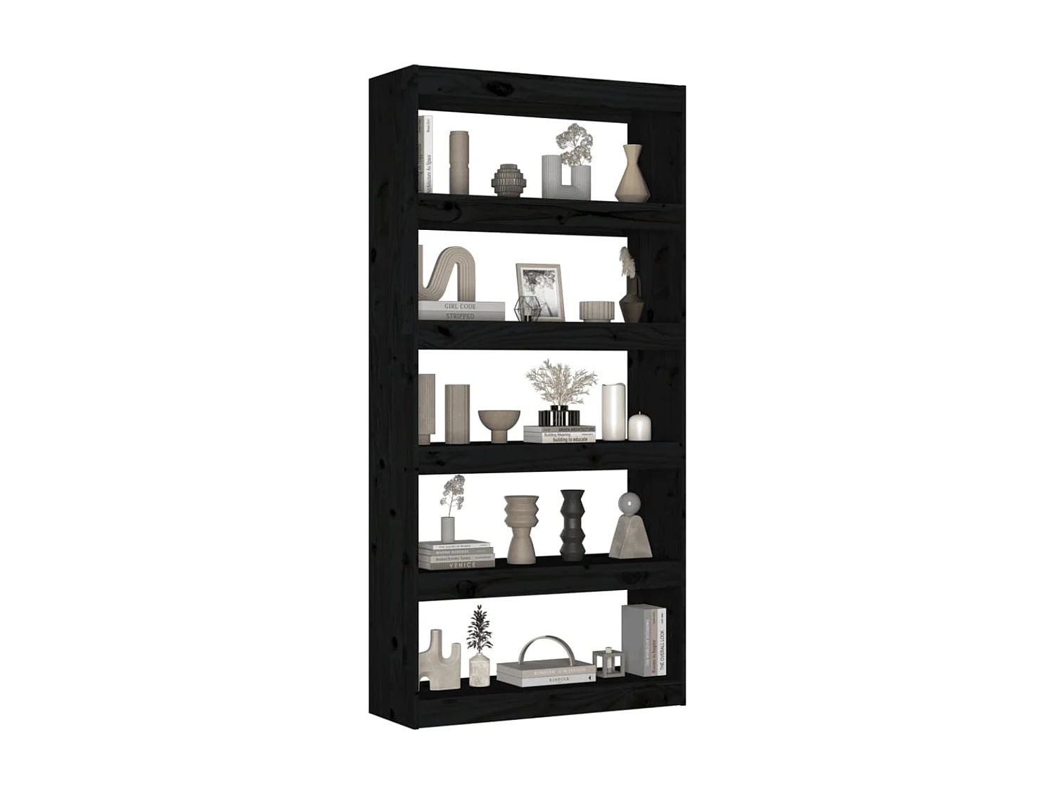 Bibliothèque-Séparateur de pièce Noir 80x30x167,4 Pin solide
