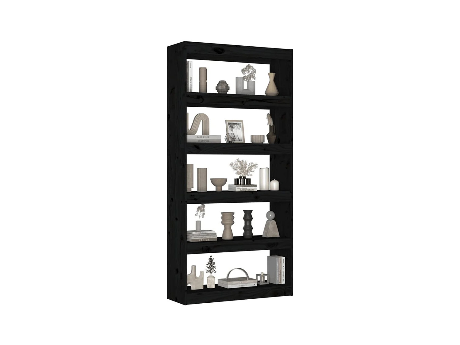 Bibliothèque-Séparateur de pièce Noir 80x30x167,4 Pin solide