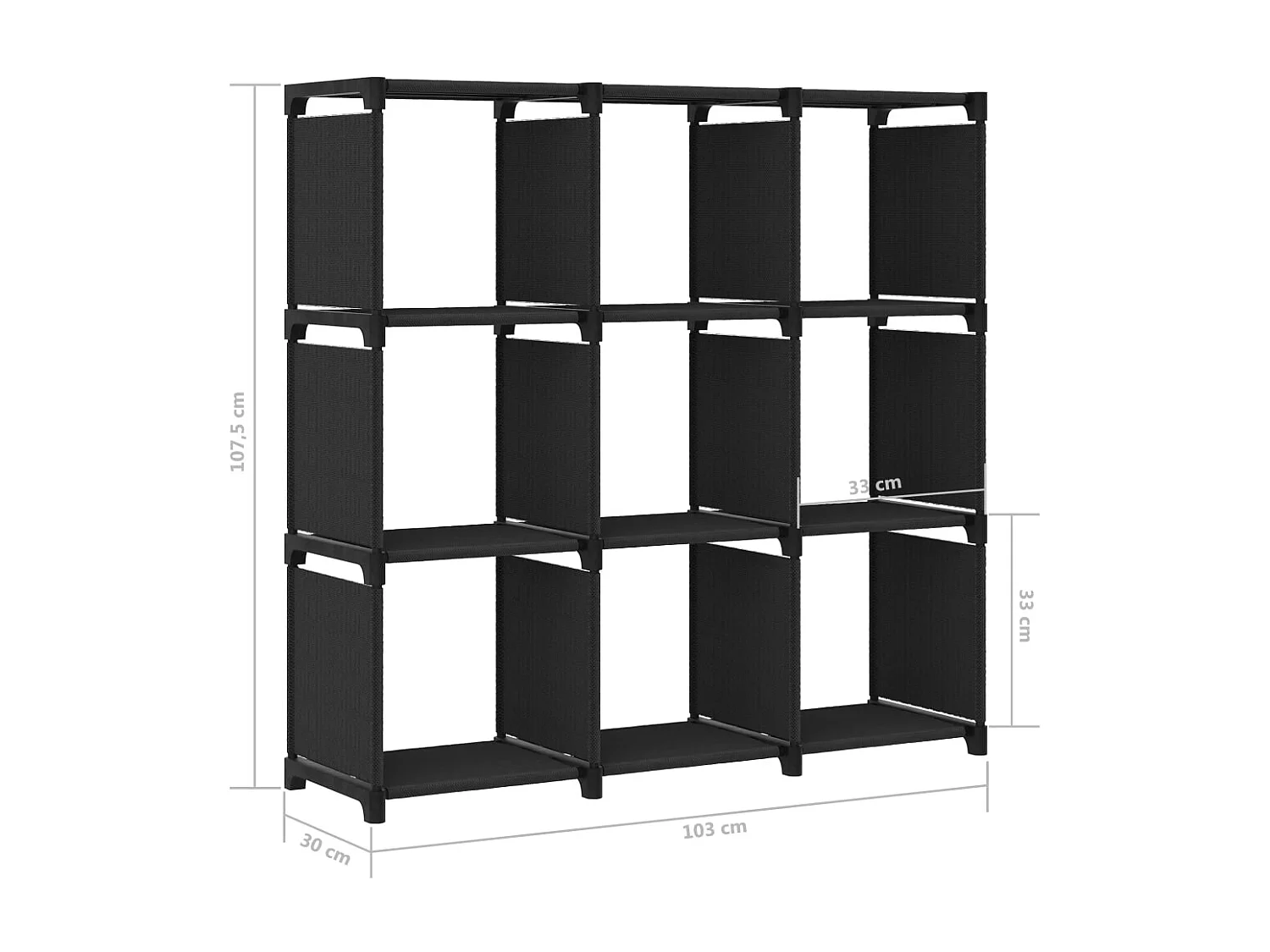 Étagère d'affichage 9 cubes Noir 103x30x175,5 Tissu