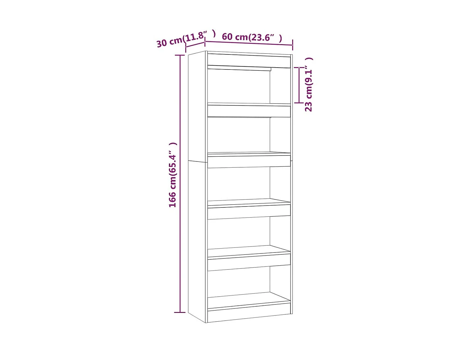 Bibliothèque-Séparateur de pièce Chêne fumé 60x30x166