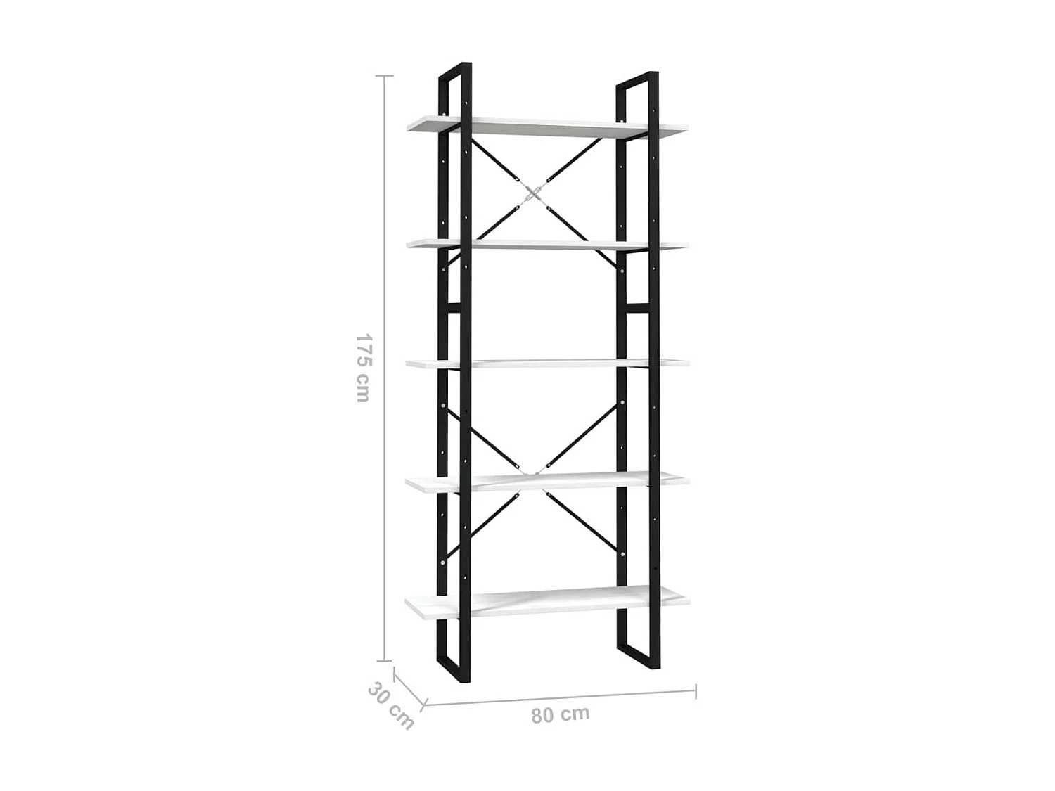 Bibliothèque à 5 niveaux Blanc 80x30x175 Bois de pin