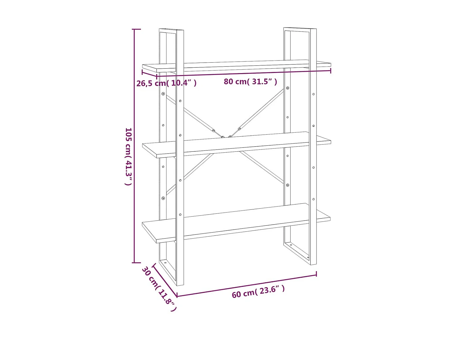 Bibliothèque 5 niveaux Sonoma 80x30x175 Bois d'ingénierie