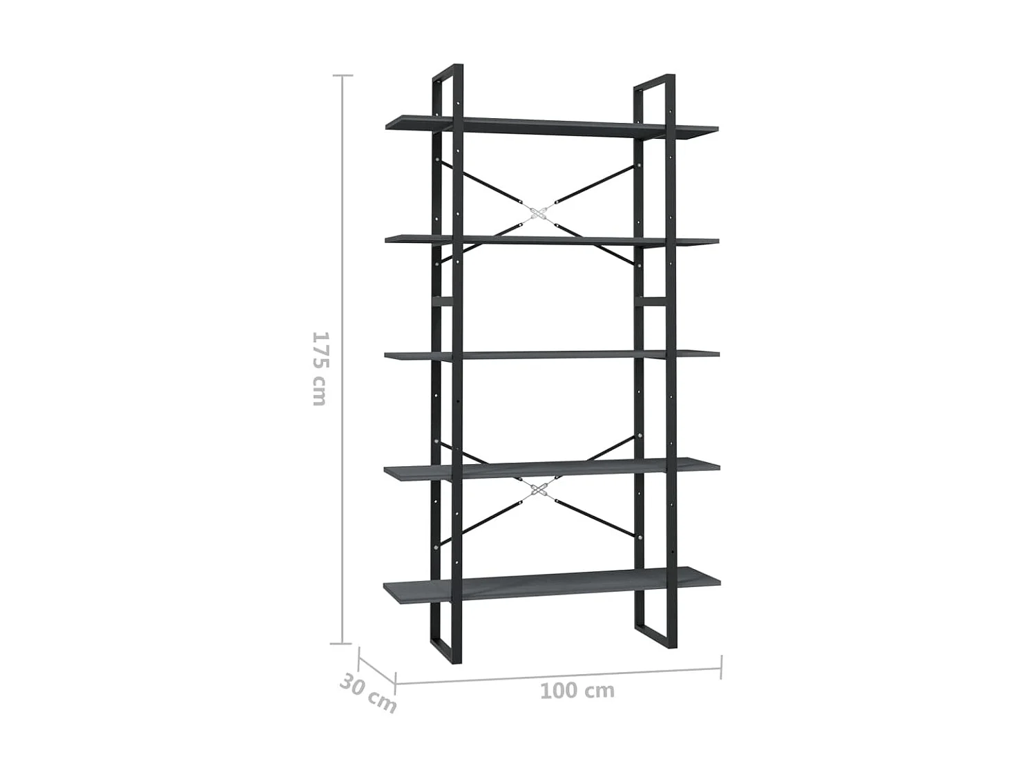 Bibliothèque à 5 niveaux Gris 100x30x175 Bois de pin