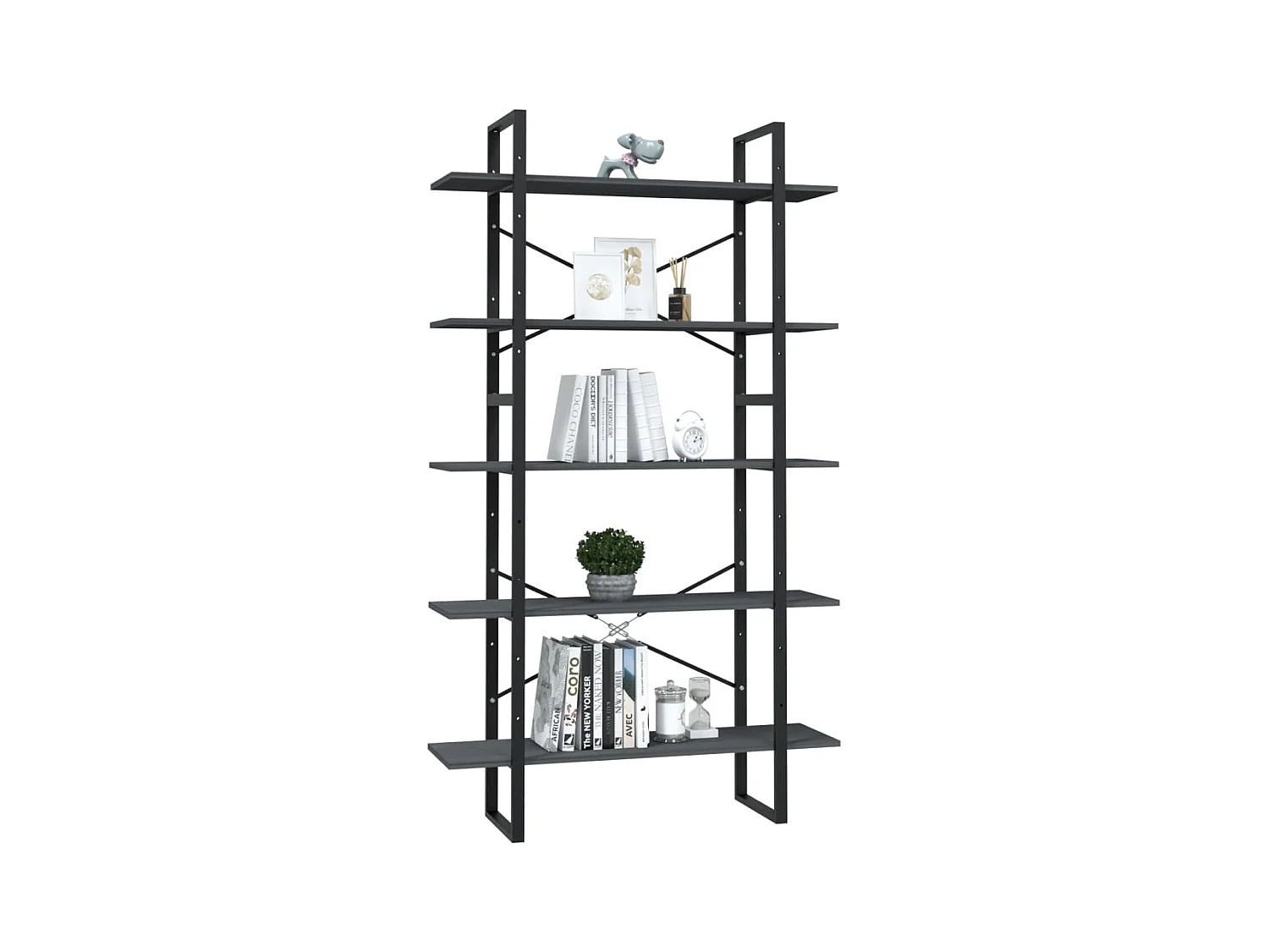 Bibliothèque à 5 niveaux Gris 100x30x175 Bois de pin