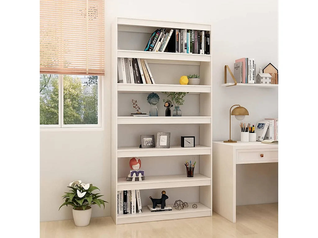 Bibliothèque-Séparateur de pièce Blanc 100x30x200 Pin massif