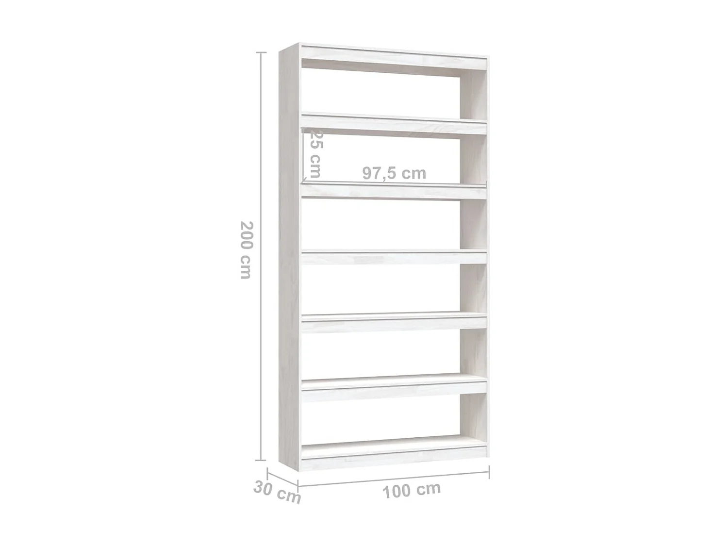 Bibliothèque-Séparateur de pièce Blanc 100x30x200 Pin massif
