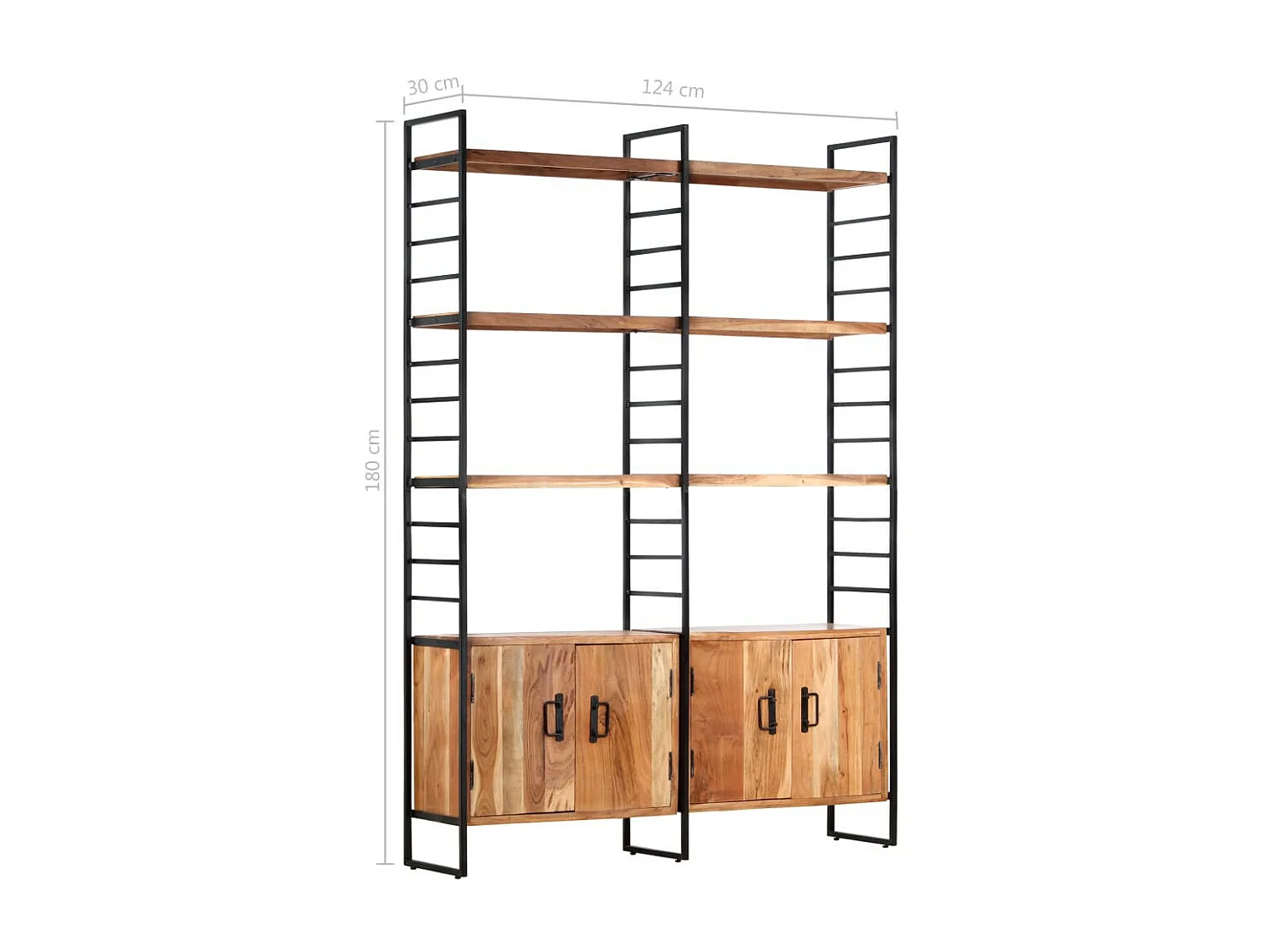 Bibliothèque à 4 niveaux 124x30x180 Bois d'acacia massif