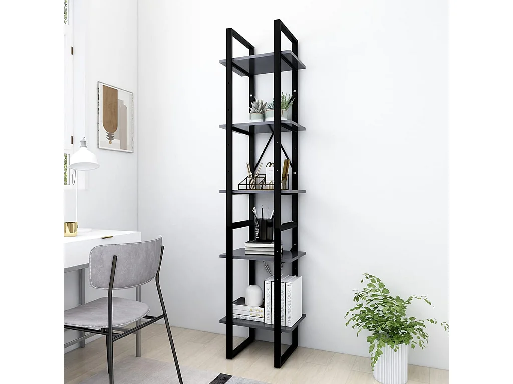 Bibliothèque à 5 niveaux Gris 40x30x175