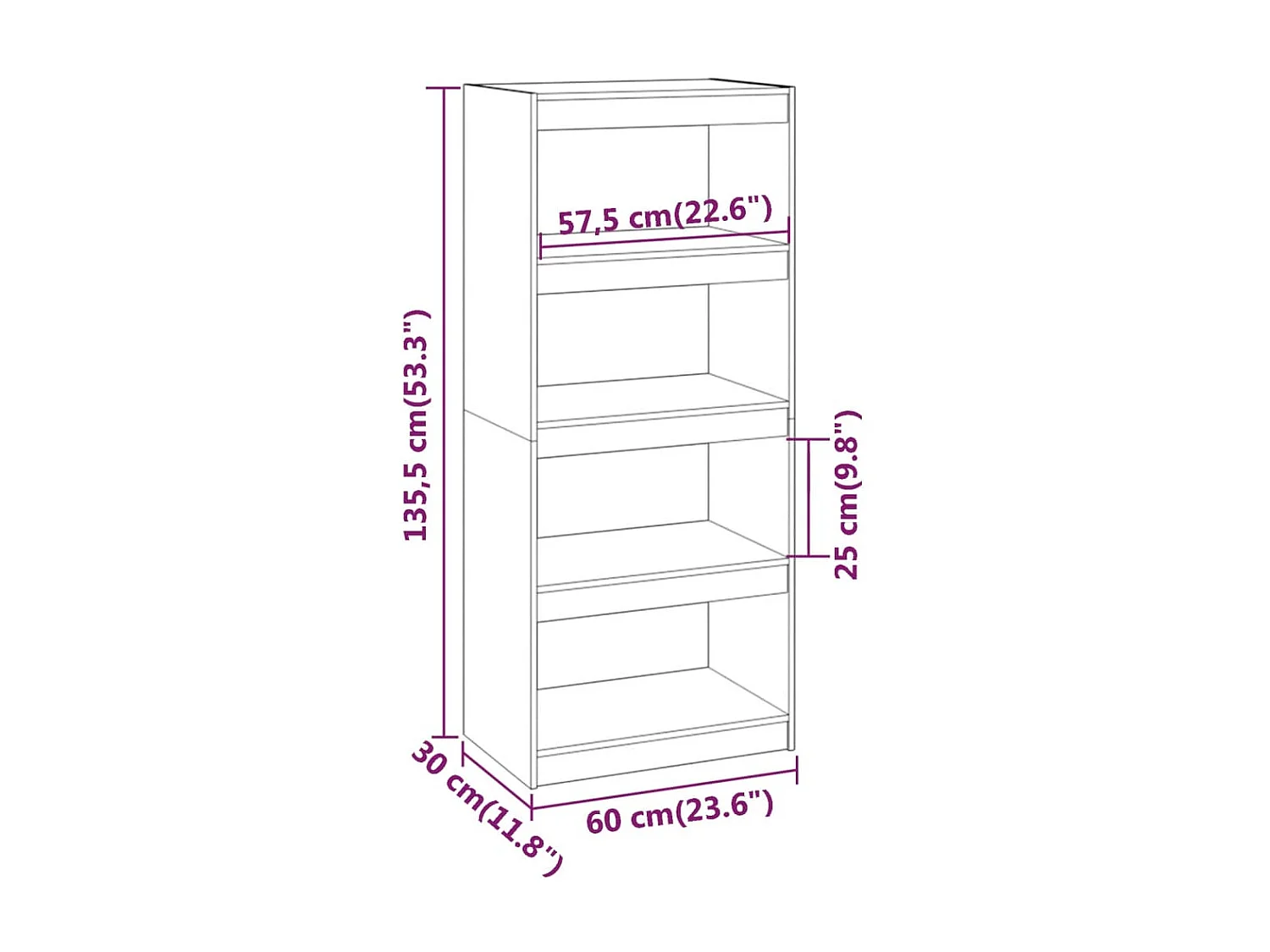 Bibliothèque-Séparateur de pièce 60x30x135,5 Bois de pin