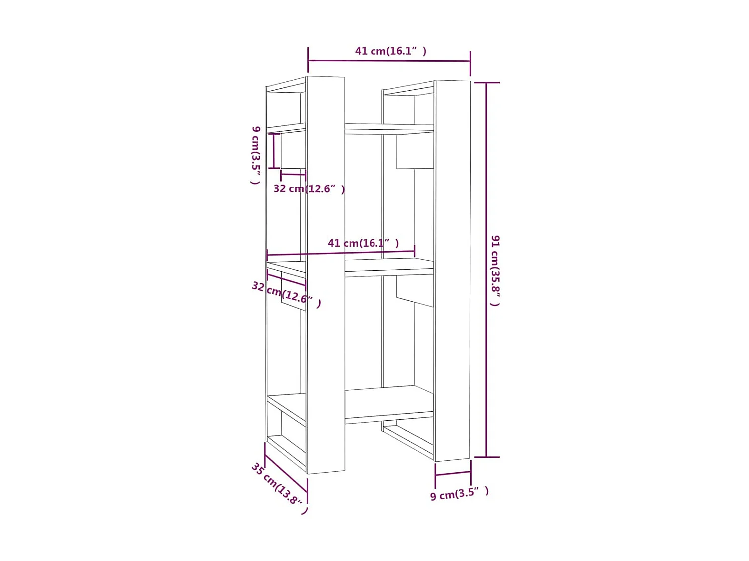 Bibliothèque-Cloison Marron miel 41x35x91 Bois massif