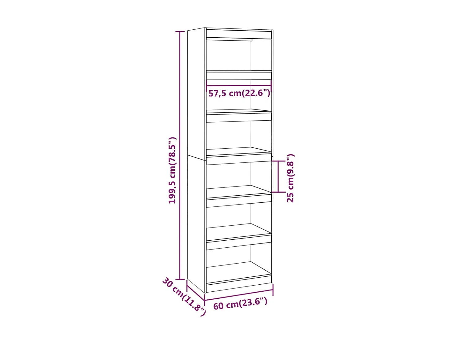 Bibliothèque-Séparateur de pièce 60x30x199,5 Bois de pin