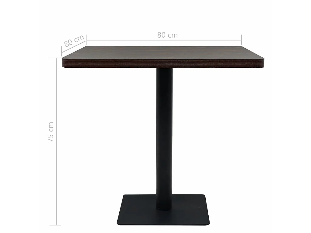 Table de bistro MDF et acier Carré 80 x 80x75 Frêne foncé
