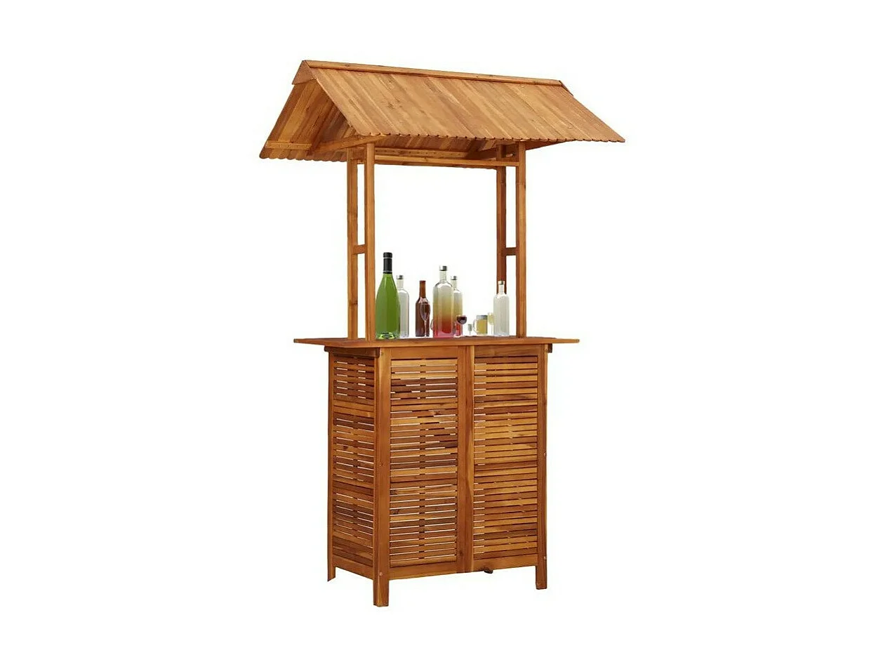 Comptoir de bar de jardin avec toit acacia massif foncé Conor