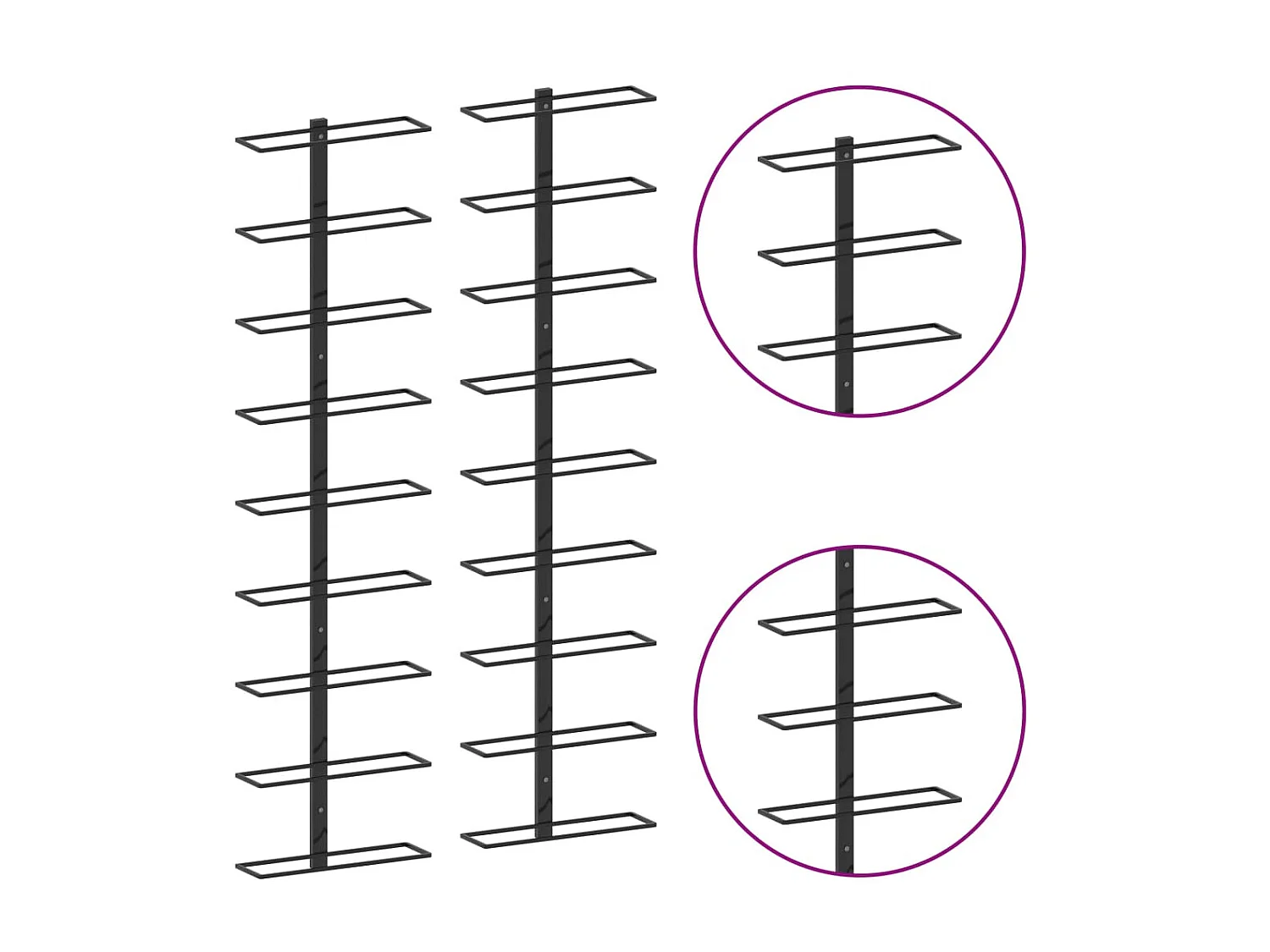 Casiers à bouteilles muraux pour 18 bouteilles 2 pcs Noir Fer