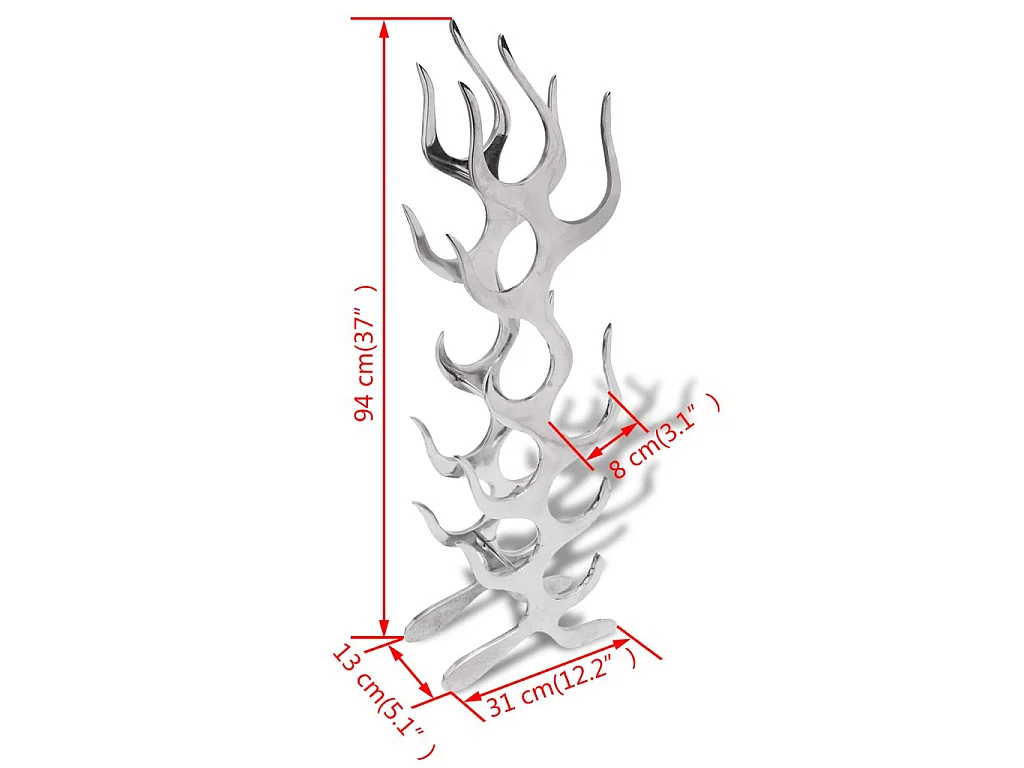 Casier à 9 bouteilles en forme de flamme Aluminium Argenté