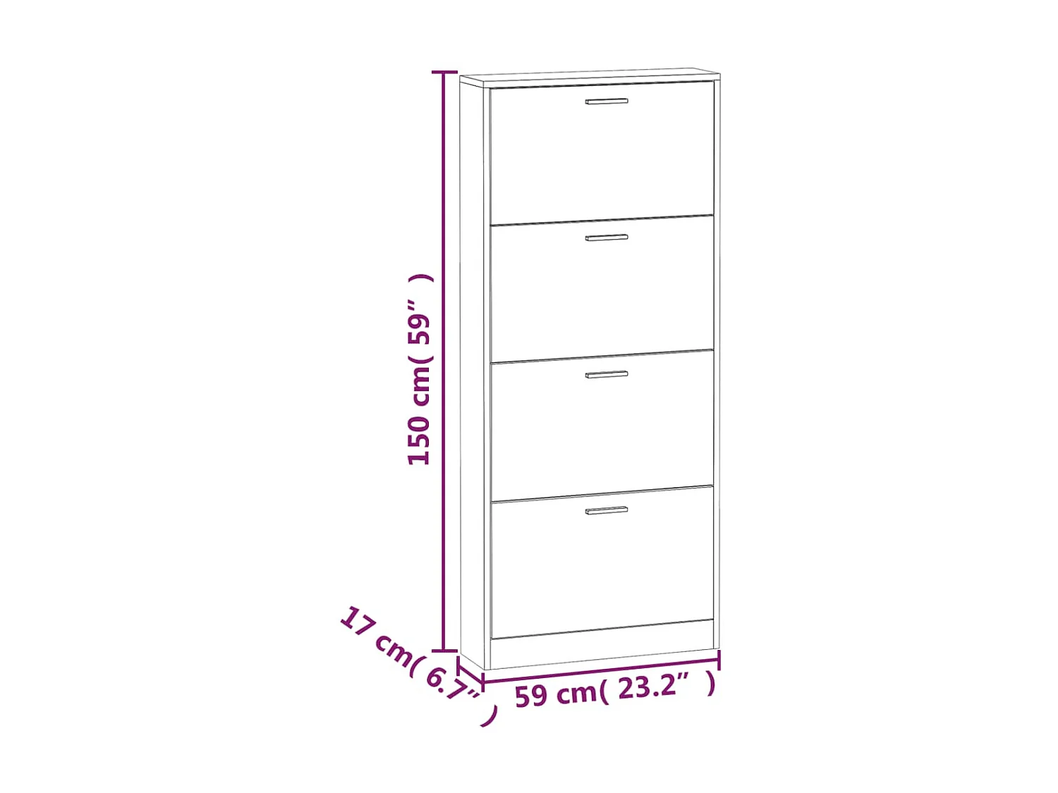 Armoire à chaussure Blanc brillant 59x17x150 Bois ingénierie