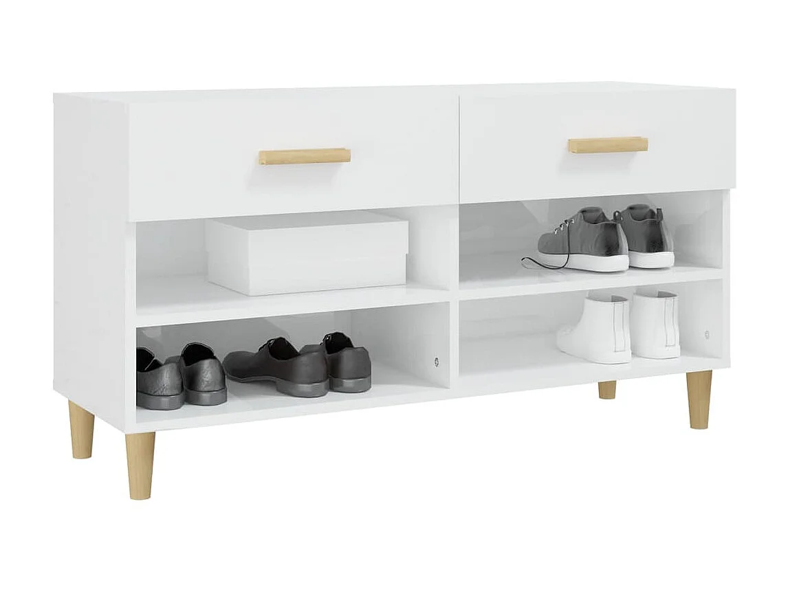 Armoire à chaussure Blanc brillant 102x35x55 Bois ingénierie