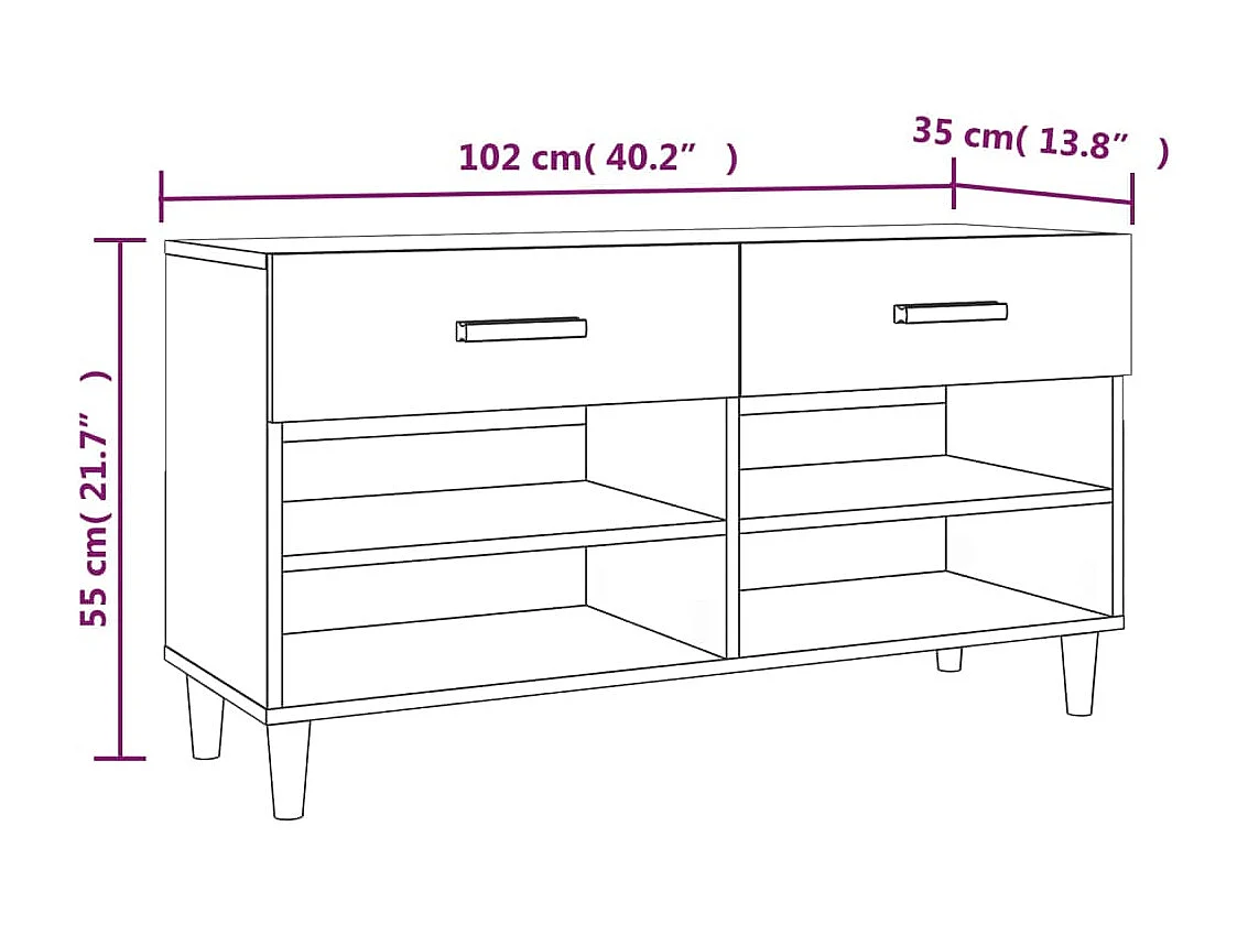 Armoire à chaussure Blanc brillant 102x35x55 Bois ingénierie