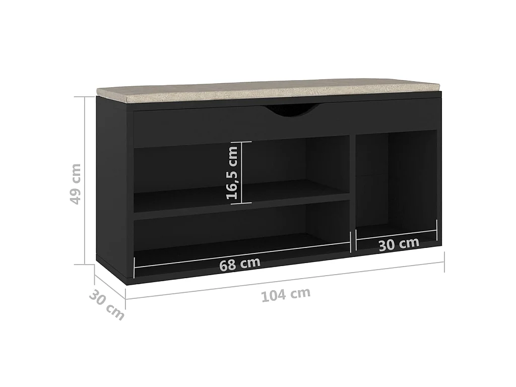 Banc à chaussures avec coussin Noir 104x30x49