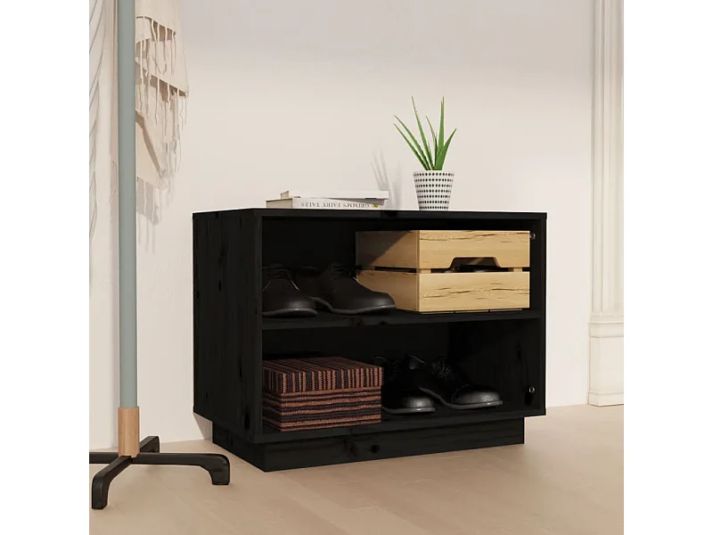 Armoire à chaussures Noir 60x34x45 Bois de pin massif