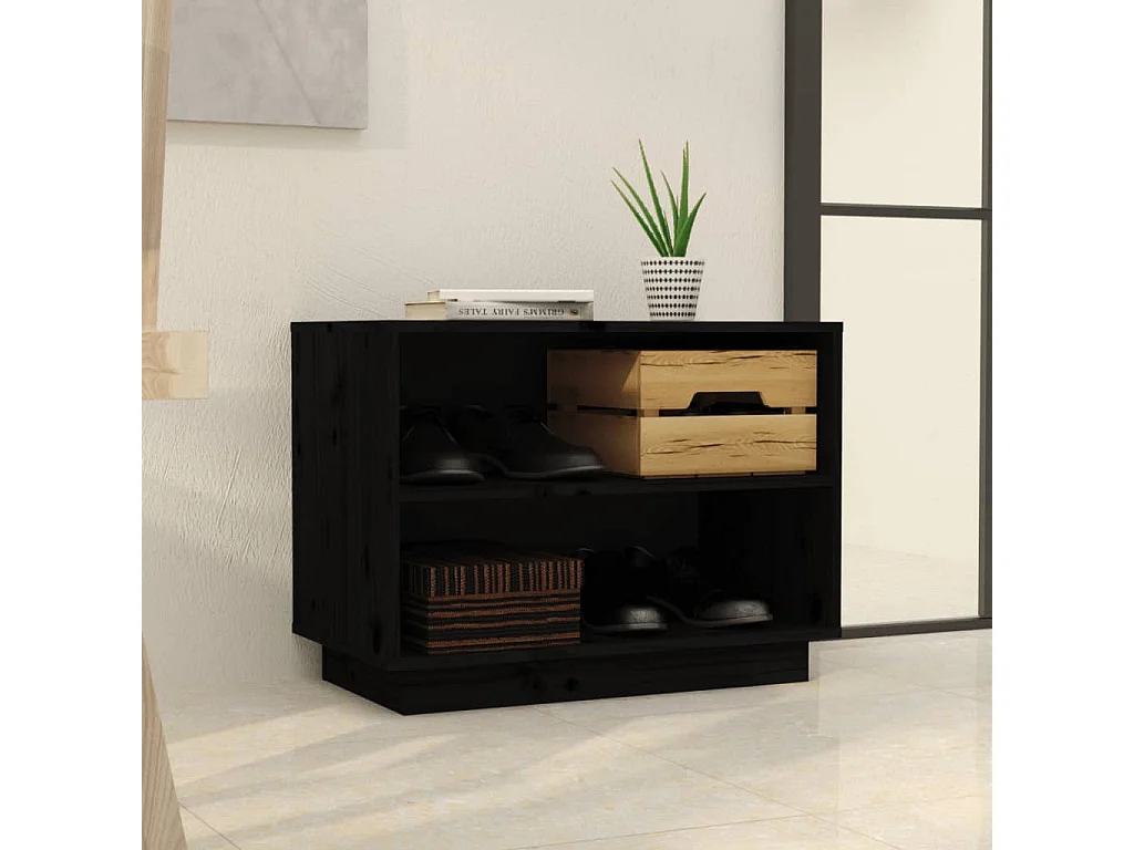 Armoire à chaussures Noir 60x34x45 Bois de pin massif