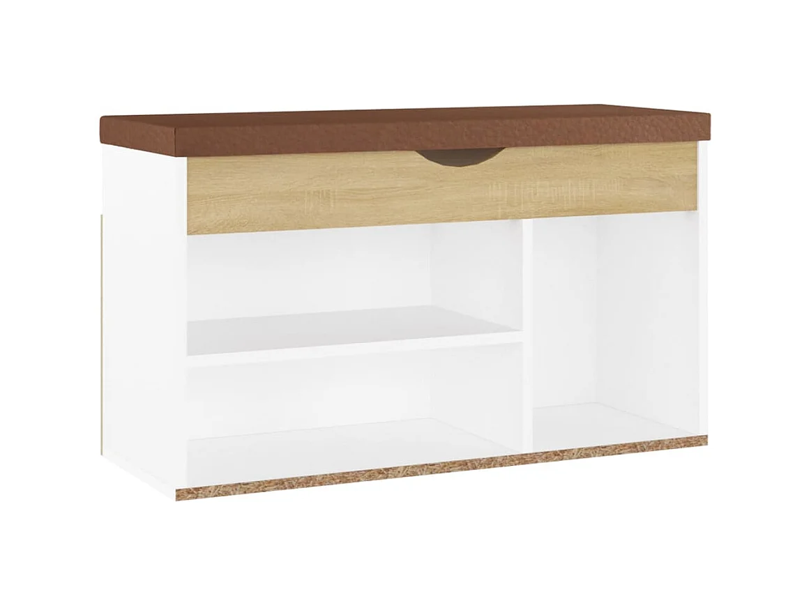 Schoenenbank met kussen 80x30x47 cm hout wit sonoma eiken
