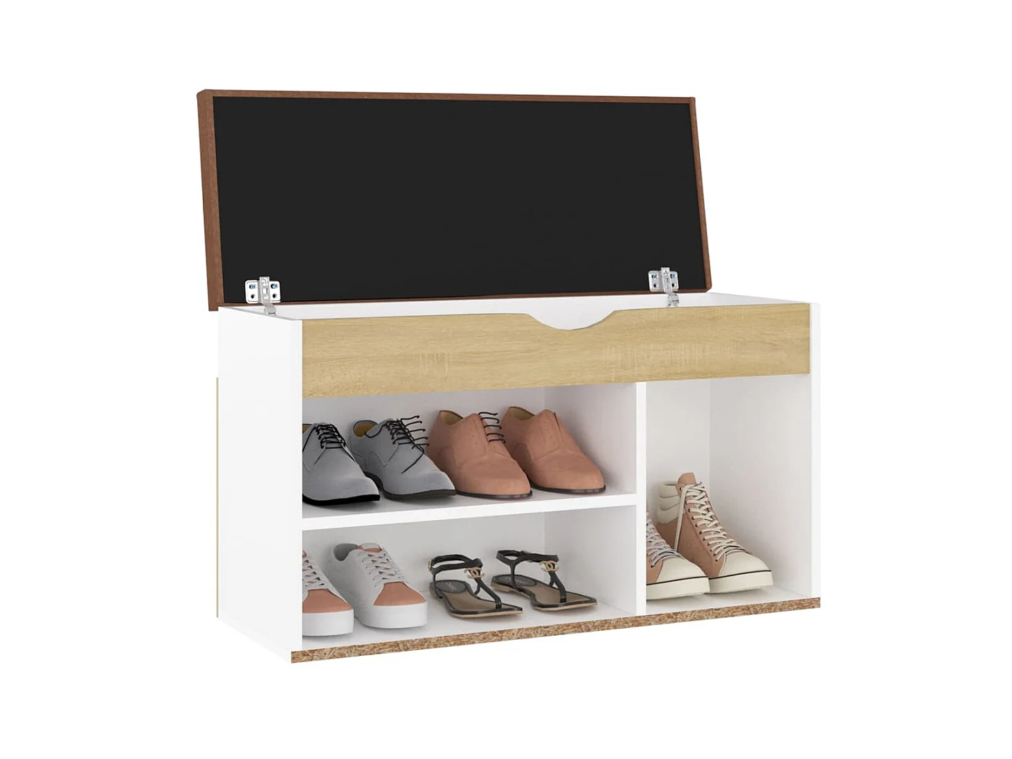 Banc à chaussures coussin Blanc et chêne 80x30x47