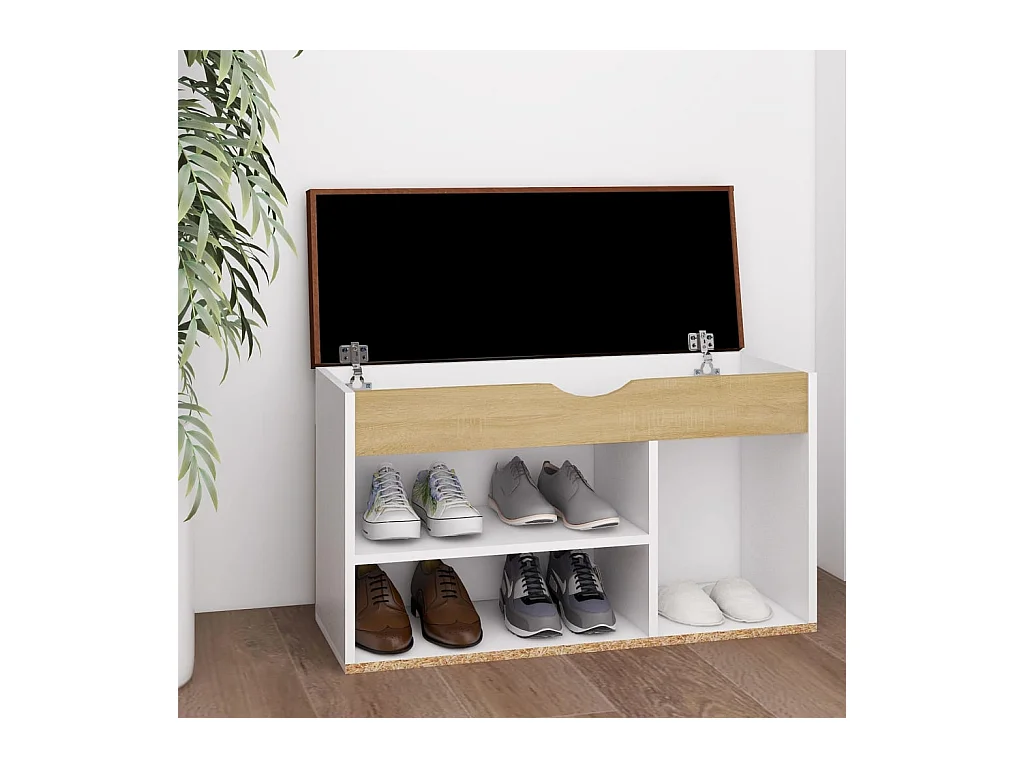 Banc à chaussures coussin Blanc et chêne 80x30x47