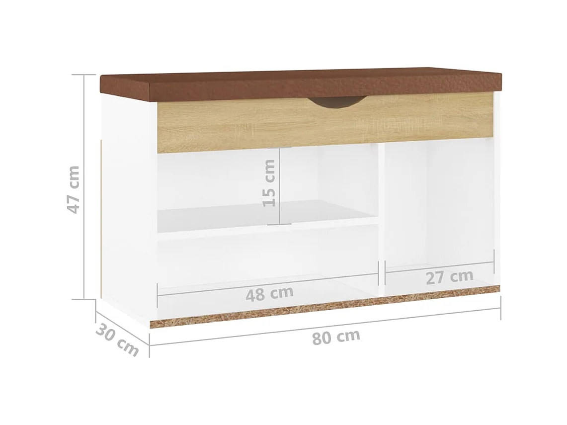 Banc à chaussures coussin Blanc et chêne 80x30x47