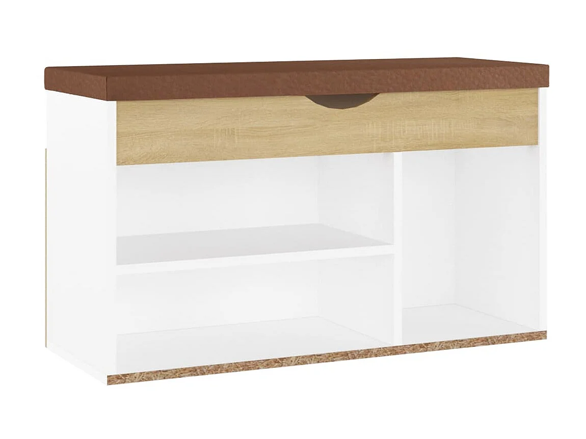 Banc à chaussures coussin Blanc et chêne 80x30x47