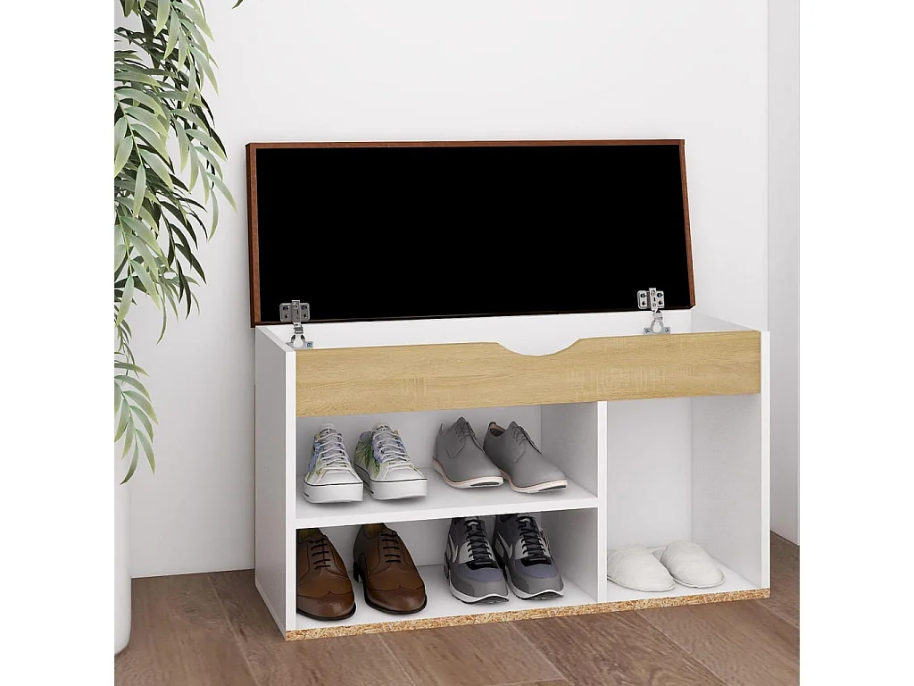 Banc à chaussures coussin Blanc et chêne 80x30x47