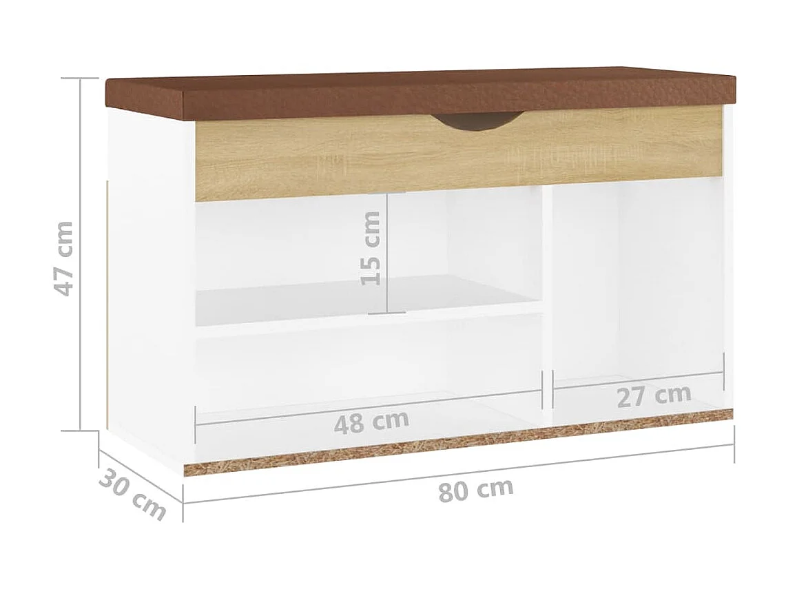 Banc à chaussures coussin Blanc et chêne 80x30x47